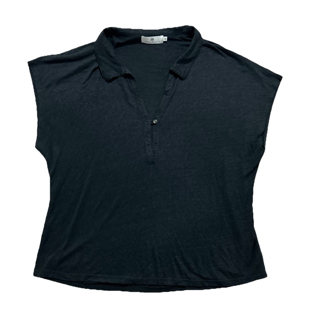 Arnie Says Women's XL Black Embry Linen‎ Blend Polo Shirt Designer